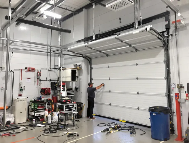 Chino Hills Garage Door Repair certified technician performing commercial door repair at a Chino Hills business facility