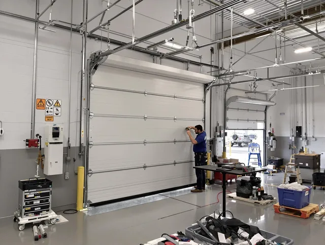 Commercial garage door repair being performed by Chino Hills Garage Door Repair expert in Chino Hills
