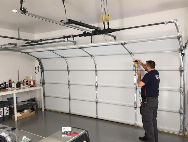 Chino Hills Garage Door Repair certified technician performing overhead door system repair in Chino Hills