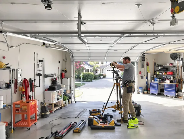 Chino Hills Garage Door Repair specialist performing laser-guided track alignment in Chino Hills